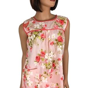 Vintage Art Duster Smock Chore Dress Craft Coverall Rose Pink White Yellow